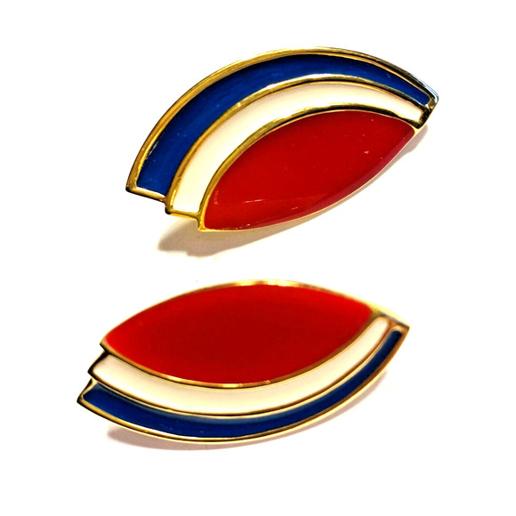 Vintage Monet Clip On Earrings Patriotic Mod 1970's Red White & Blue Jewelry - Picture 2 of 7